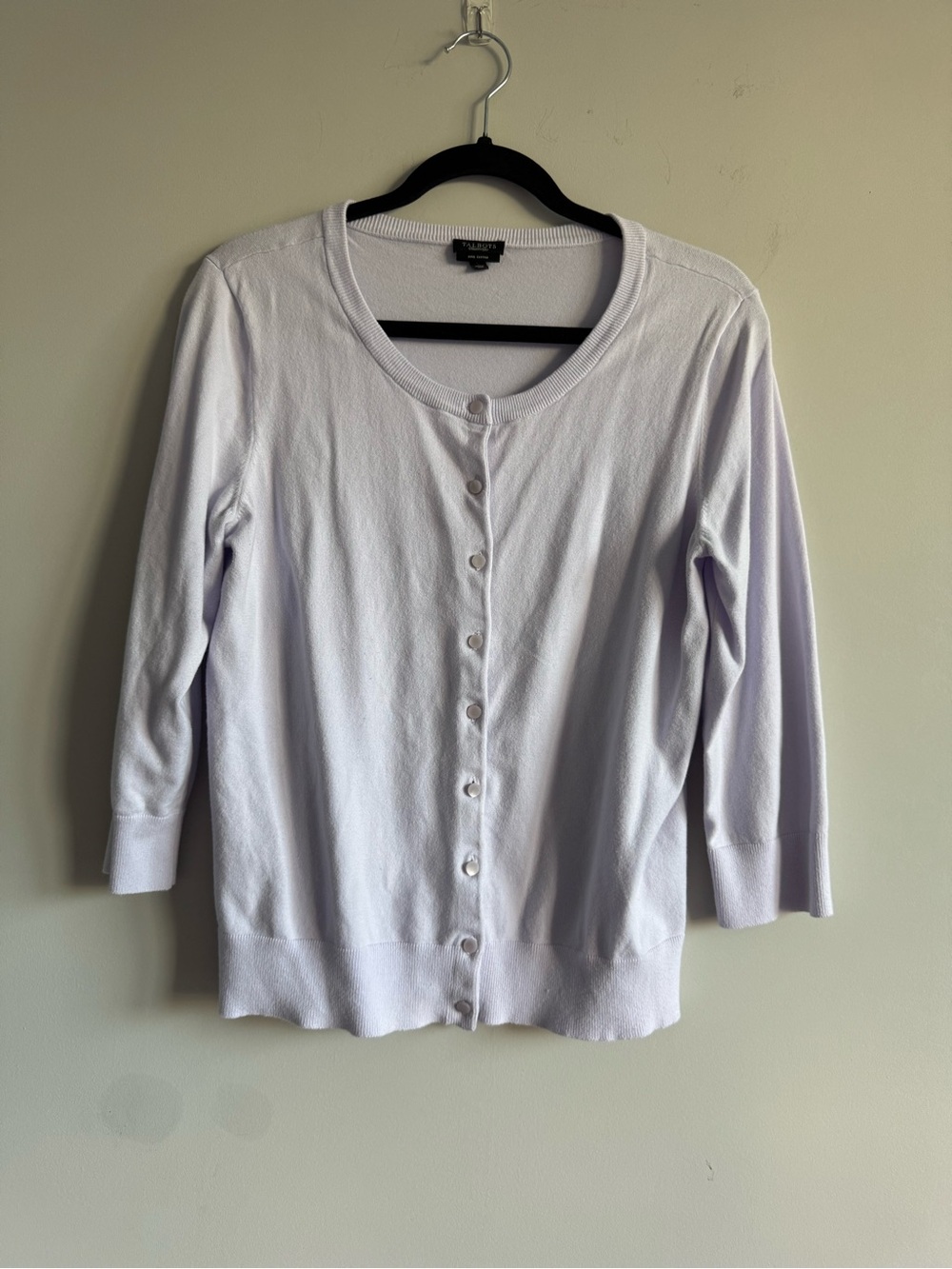 Talbots Lilac Purple Crewneck Button Up Pima Cotton Spring Cardigan Sweater